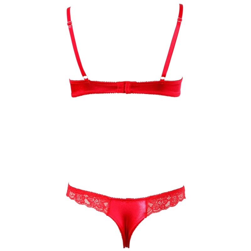 Cottelli LINGERIE - Koronkowy Komplecik Biustonosz Bez Miseczek I Otwarte Stringi Czerwone 80B/M